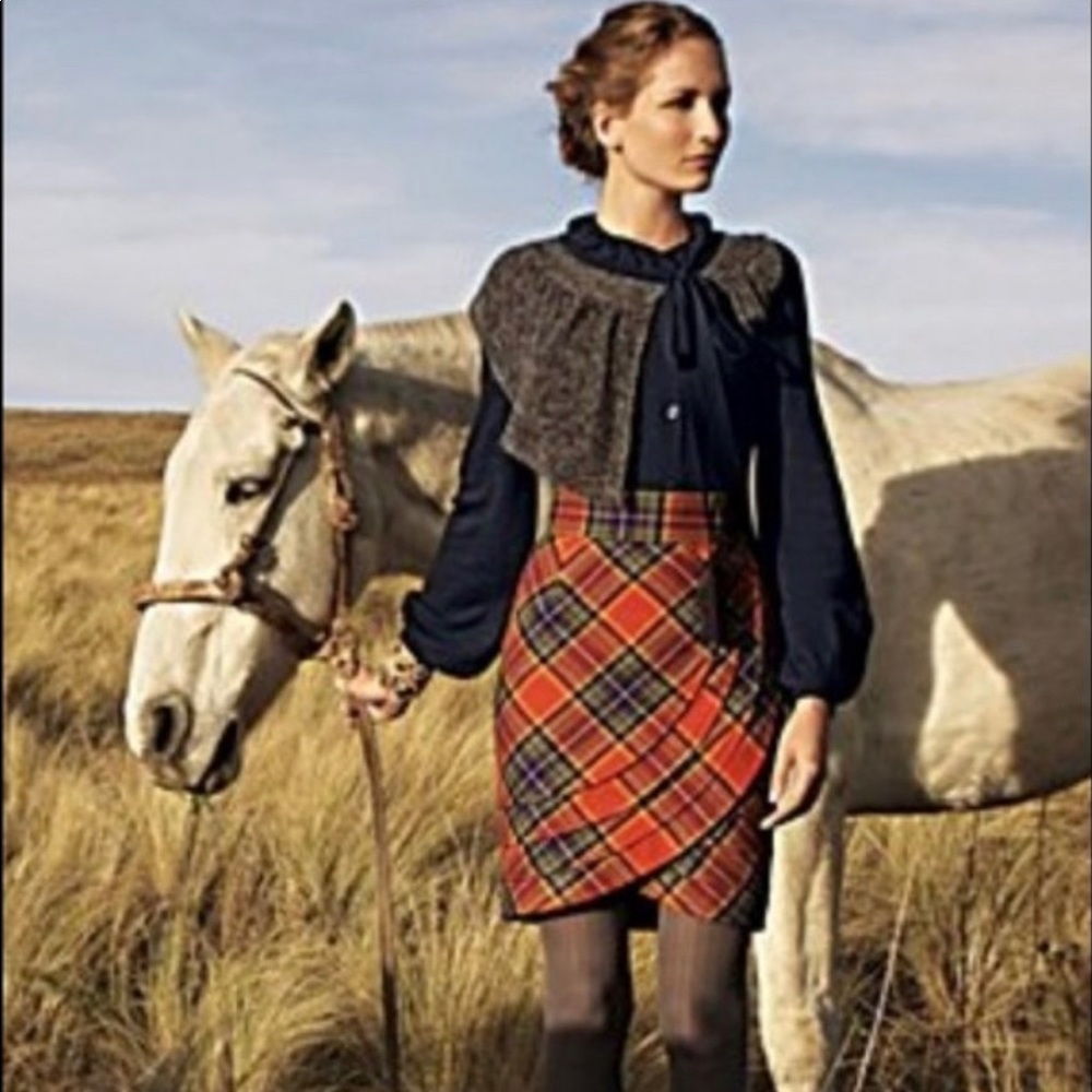 PLENTY by Tracy Reese Easy Keeper Orange Plaid Wool Blend Layered Tulip Skirt 4